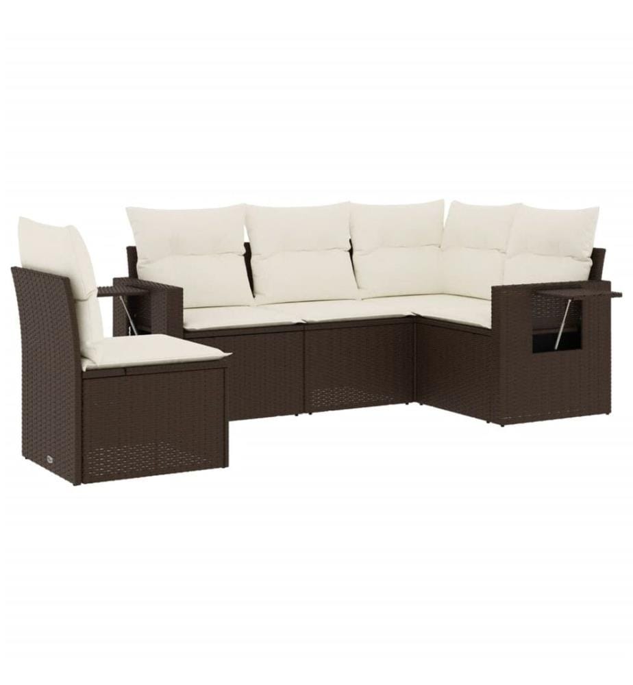 5-tlg. Garten-Sofagarnitur mit Kissen Braun Poly Rattan