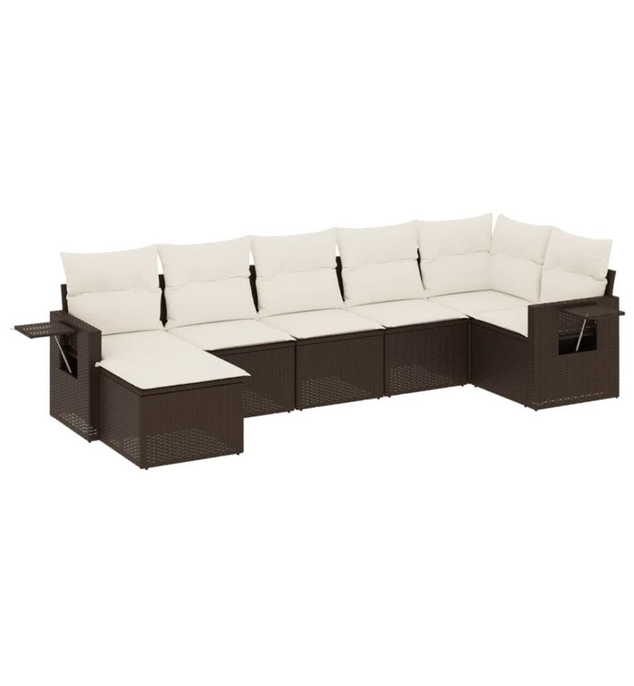 7-tlg. Garten-Sofagarnitur mit Kissen Braun Poly Rattan