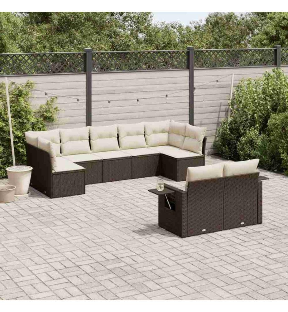 9-tlg. Garten-Sofagarnitur mit Kissen Braun Poly Rattan