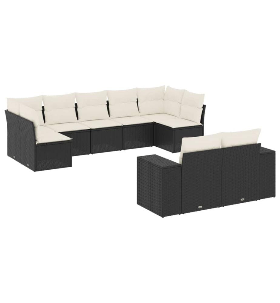 9-tlg. Garten-Sofagarnitur mit Kissen Schwarz Poly Rattan