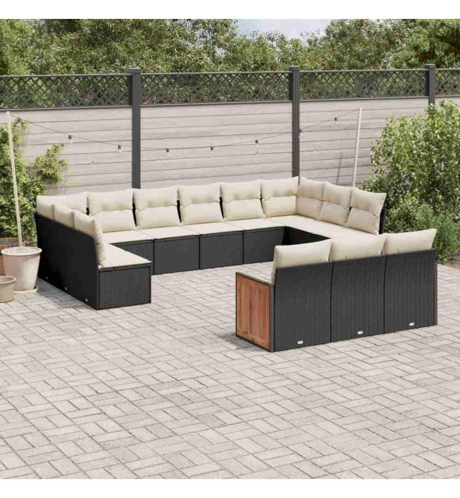 13-tlg. Garten-Sofagarnitur mit Kissen Schwarz Poly Rattan