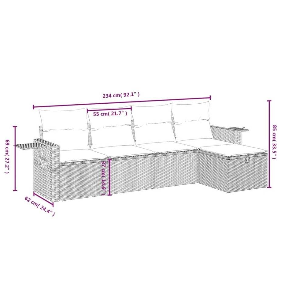 5-tlg. Garten-Sofagarnitur mit Kissen Braun Poly Rattan