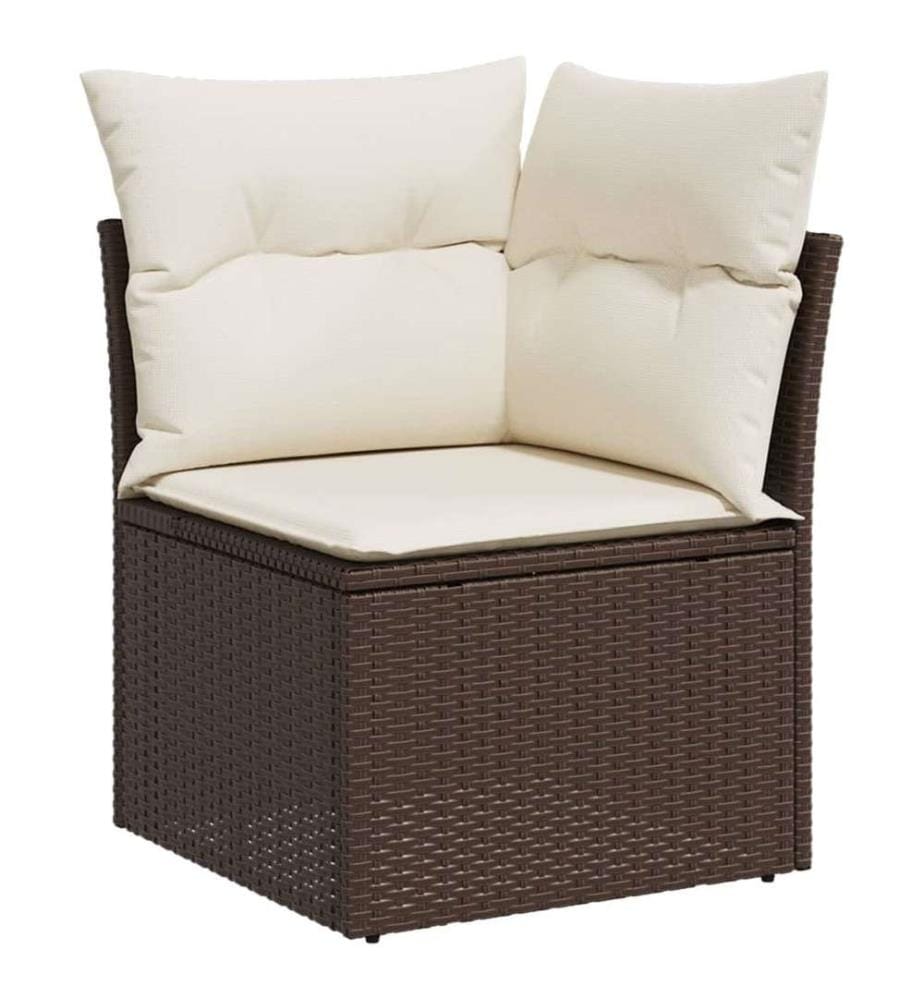 10-tlg. Garten-Sofagarnitur mit Kissen Braun Poly Rattan