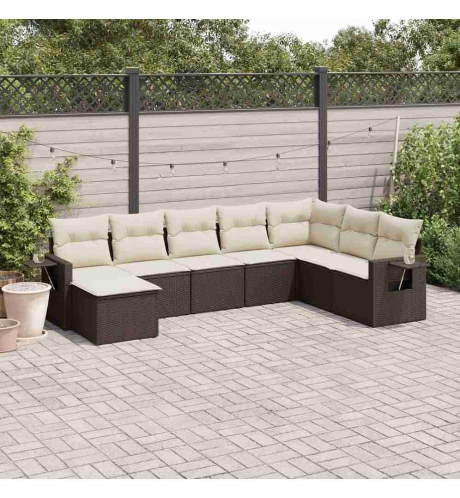 8-tlg. Garten-Sofagarnitur mit Kissen Braun Poly Rattan