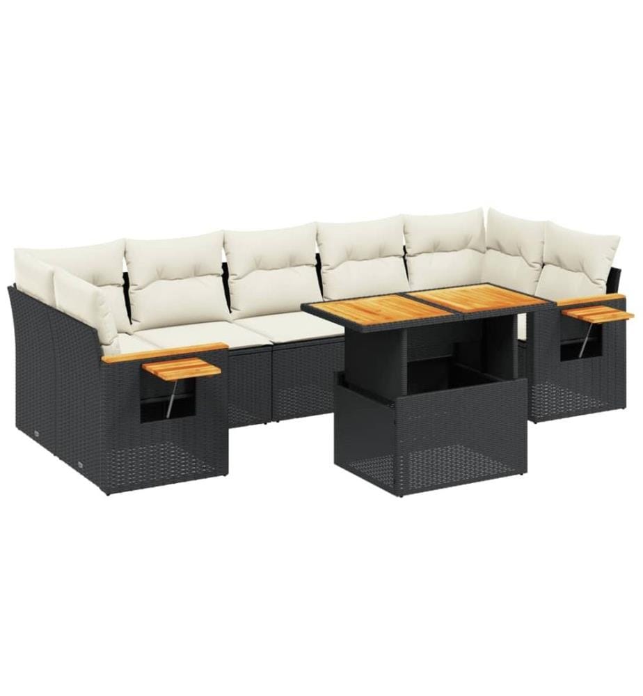 8-tlg. Garten-Sofagarnitur mit Kissen Schwarz Poly Rattan