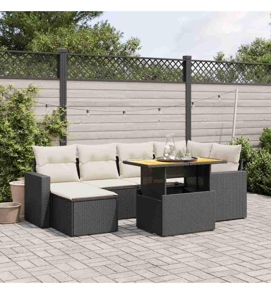 7-tlg. Garten-Sofagarnitur mit Kissen Schwarz Poly Rattan