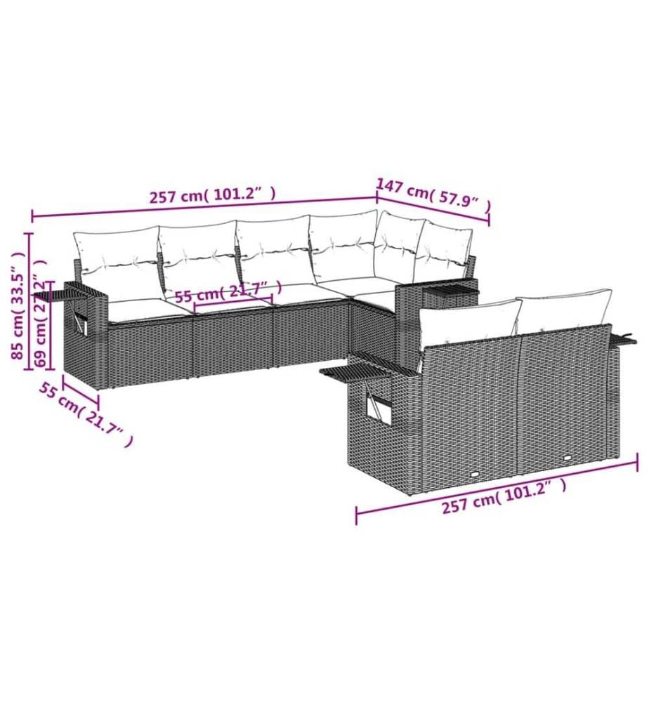 7-tlg. Garten-Sofagarnitur mit Kissen Schwarz Poly Rattan