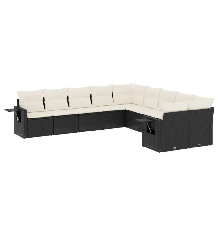 10-tlg. Garten-Sofagarnitur mit Kissen Schwarz Poly Rattan