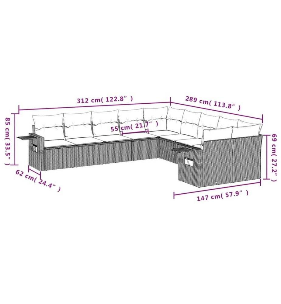 10-tlg. Garten-Sofagarnitur mit Kissen Schwarz Poly Rattan