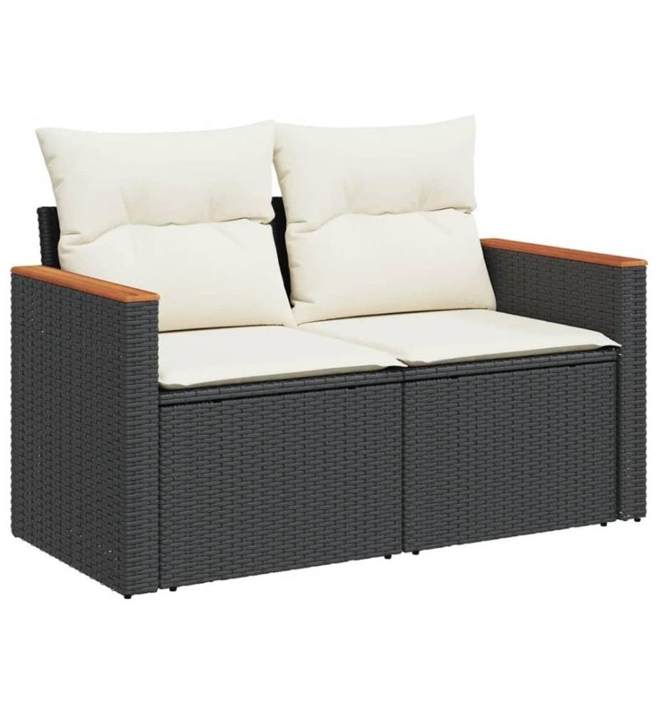 9-tlg. Garten-Sofagarnitur mit Kissen Schwarz Poly Rattan