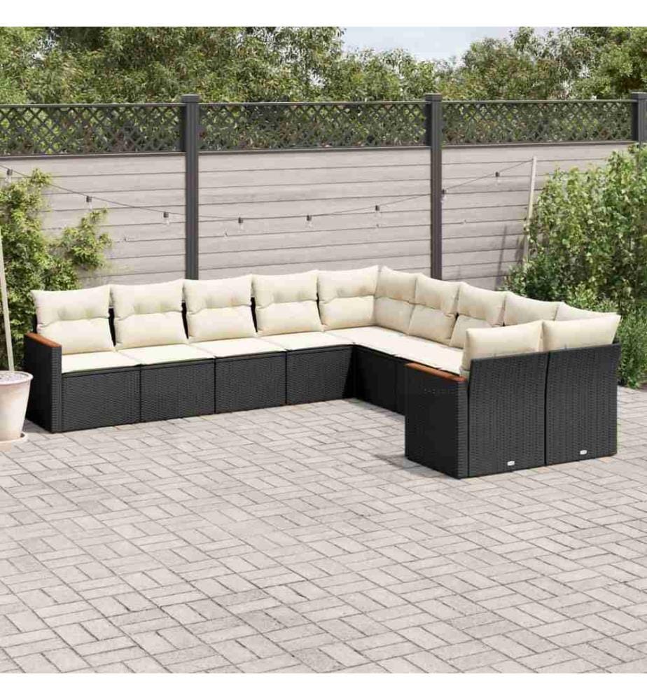 10-tlg. Garten-Sofagarnitur mit Kissen Schwarz Poly Rattan