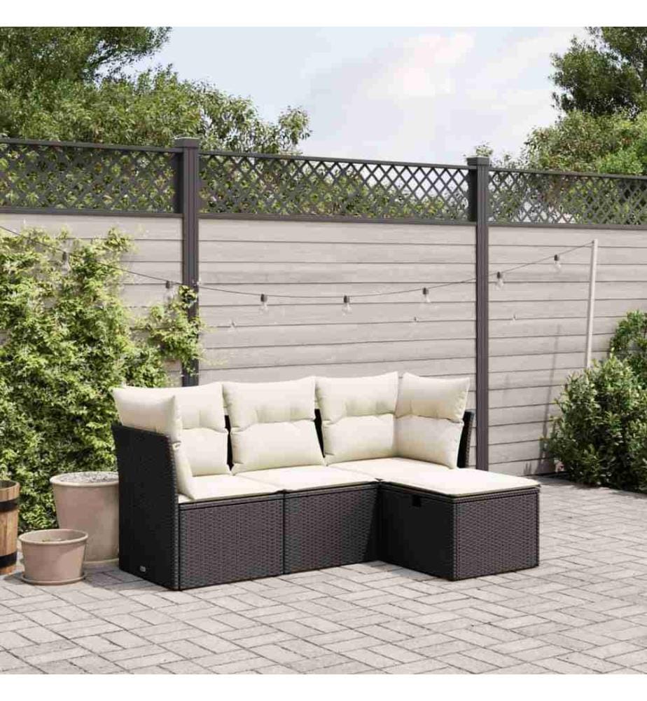 4-tlg. Garten-Sofagarnitur mit Kissen Schwarz Poly Rattan