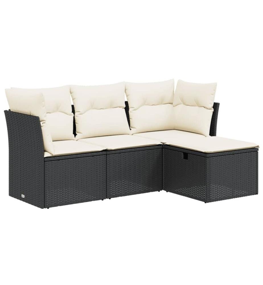 4-tlg. Garten-Sofagarnitur mit Kissen Schwarz Poly Rattan