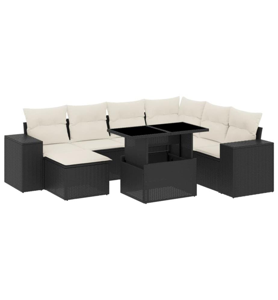 8-tlg. Garten-Sofagarnitur mit Kissen Schwarz Poly Rattan