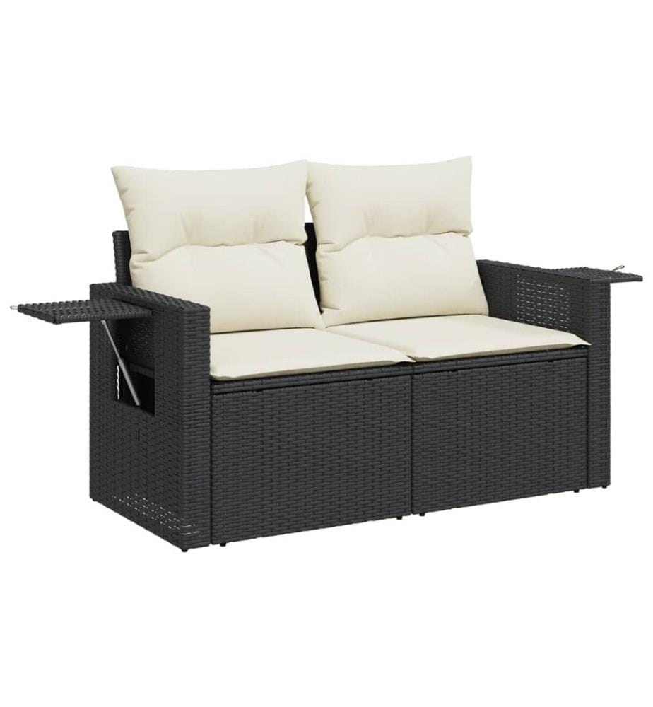 7-tlg. Garten-Sofagarnitur mit Kissen Schwarz Poly Rattan