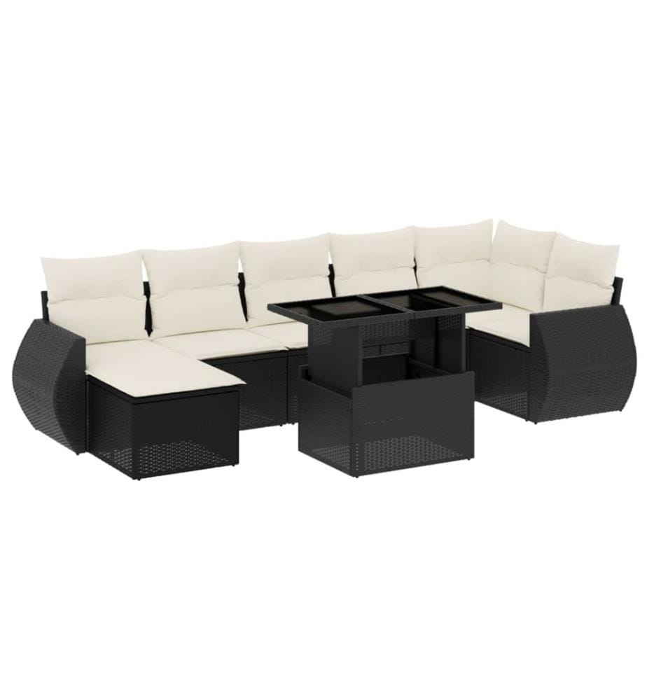 8-tlg. Garten-Sofagarnitur mit Kissen Schwarz Poly Rattan