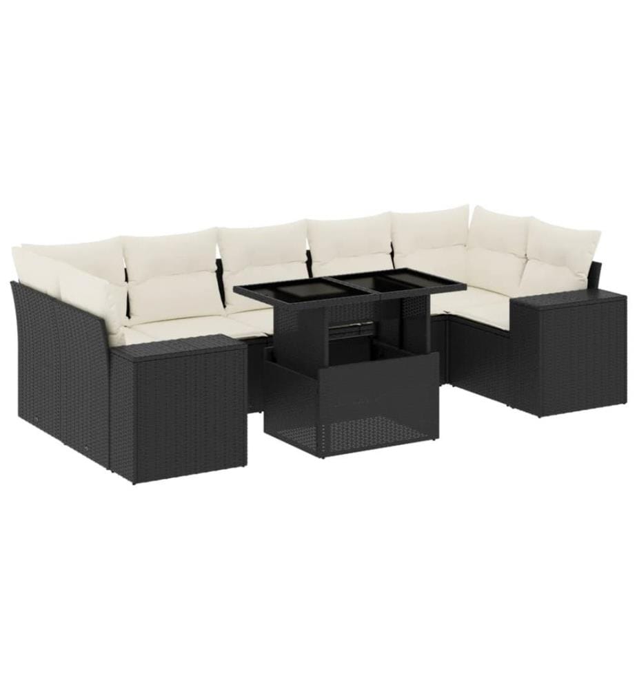8-tlg. Garten-Sofagarnitur mit Kissen Schwarz Poly Rattan