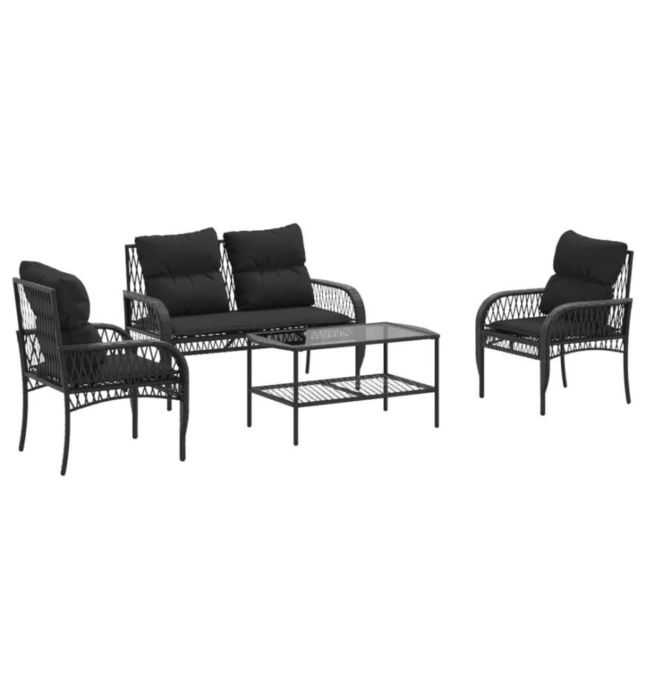 4-tlg. Garten-Sofagarnitur mit Kissen Schwarz Poly Rattan