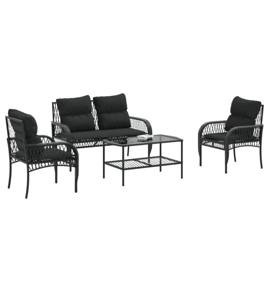 4-tlg. Garten-Sofagarnitur mit Kissen Schwarz Poly Rattan