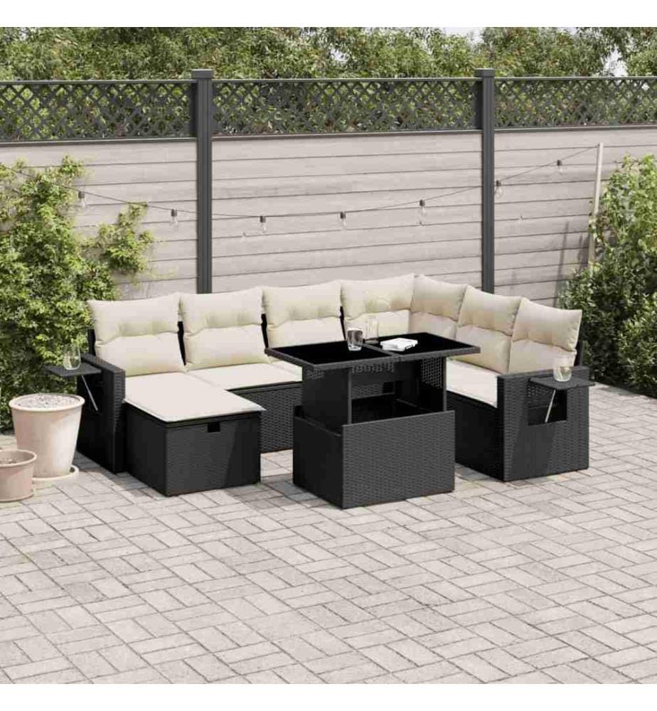 8-tlg. Garten-Sofagarnitur mit Kissen Schwarz Poly Rattan