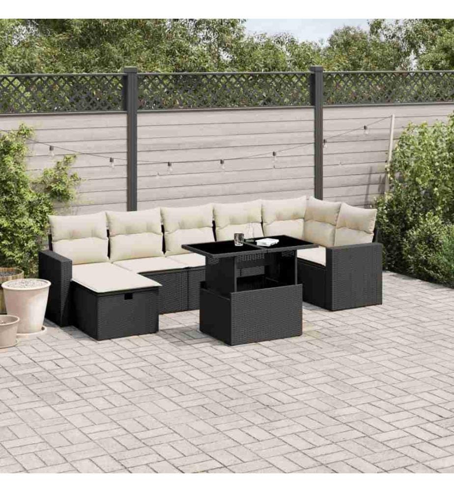8-tlg. Garten-Sofagarnitur mit Kissen Schwarz Poly Rattan