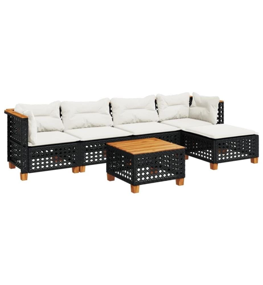6-tlg. Garten-Sofagarnitur mit Kissen Schwarz Poly Rattan