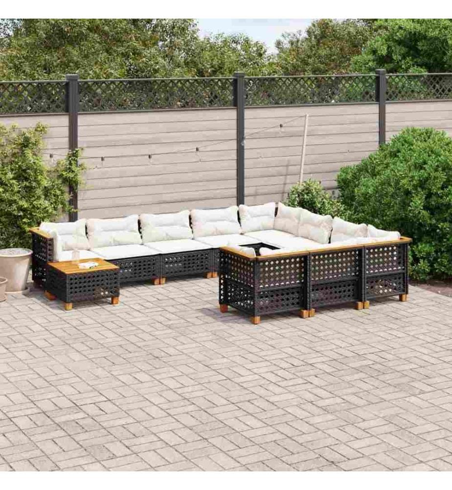 11-tlg. Garten-Sofagarnitur mit Kissen Schwarz Poly Rattan