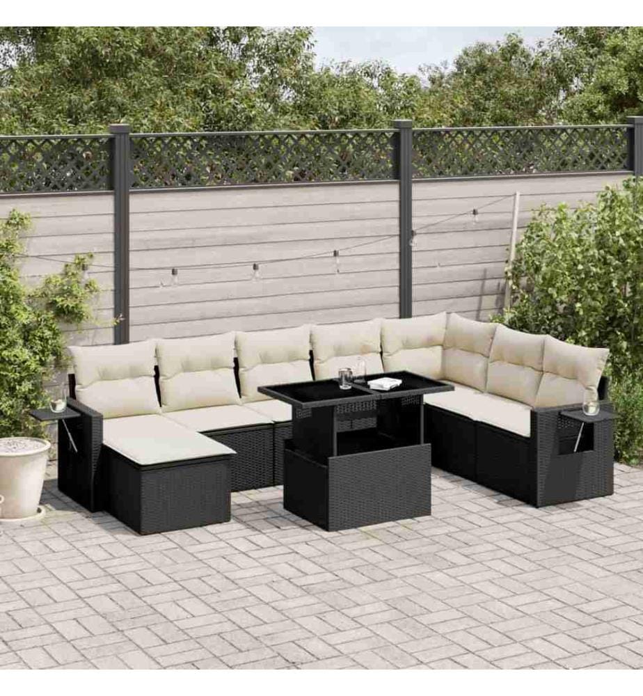 8-tlg. Garten-Sofagarnitur mit Kissen Schwarz Poly Rattan