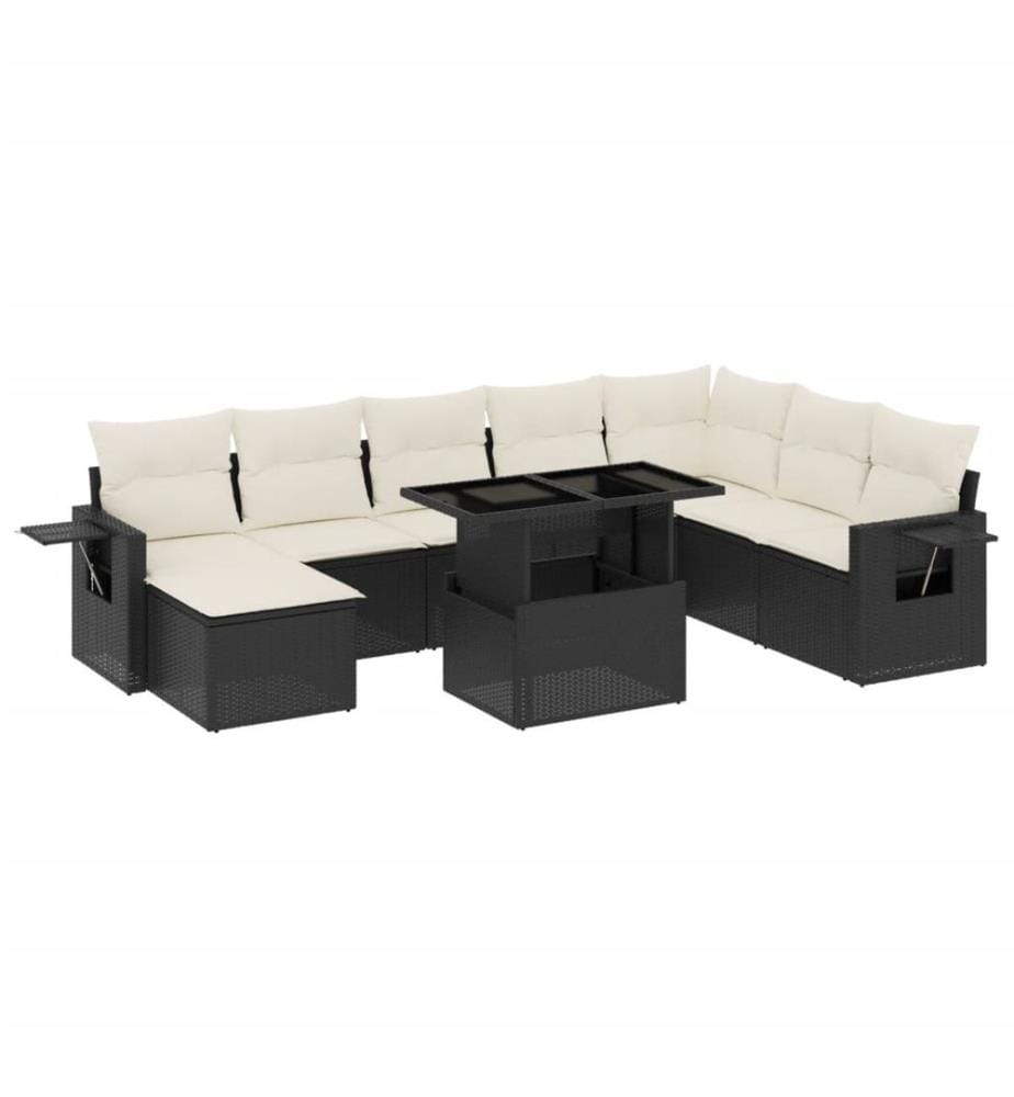 8-tlg. Garten-Sofagarnitur mit Kissen Schwarz Poly Rattan