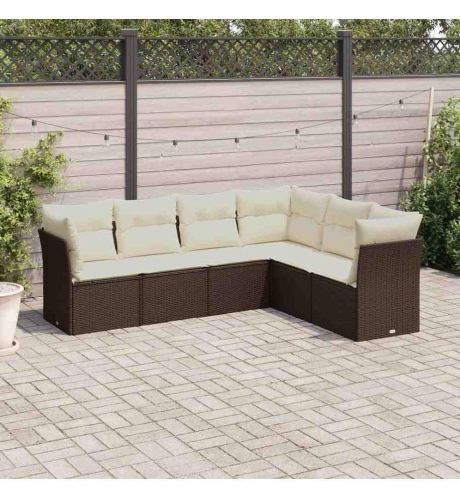 6-tlg. Garten-Sofagarnitur mit Kissen Braun Poly Rattan