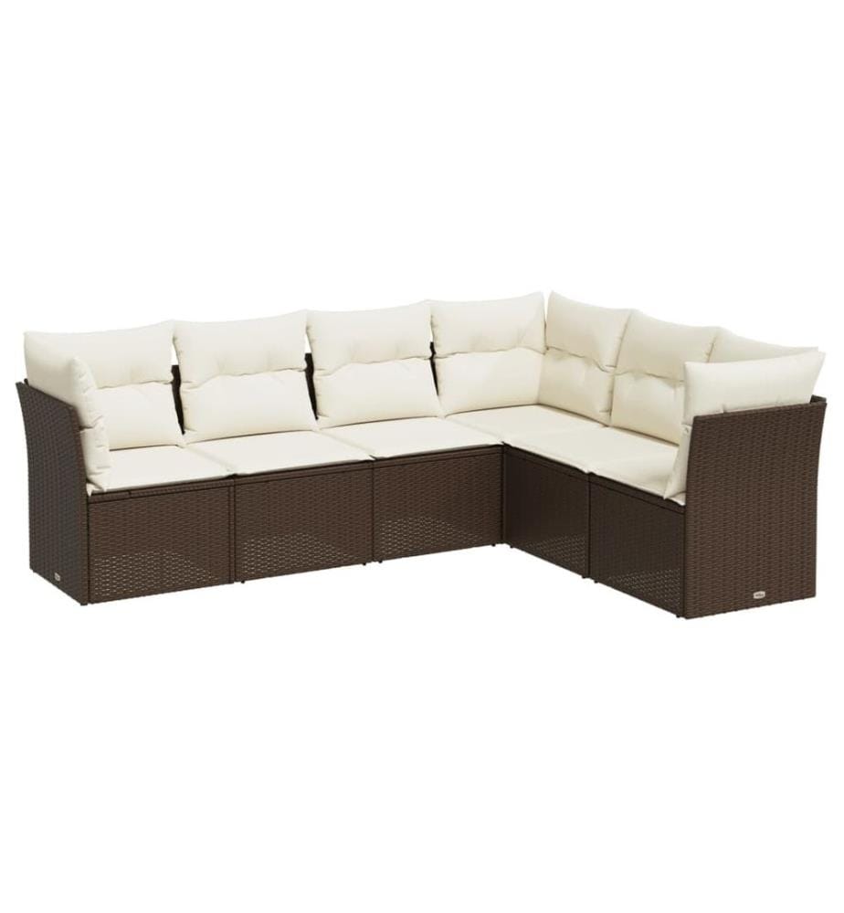 6-tlg. Garten-Sofagarnitur mit Kissen Braun Poly Rattan