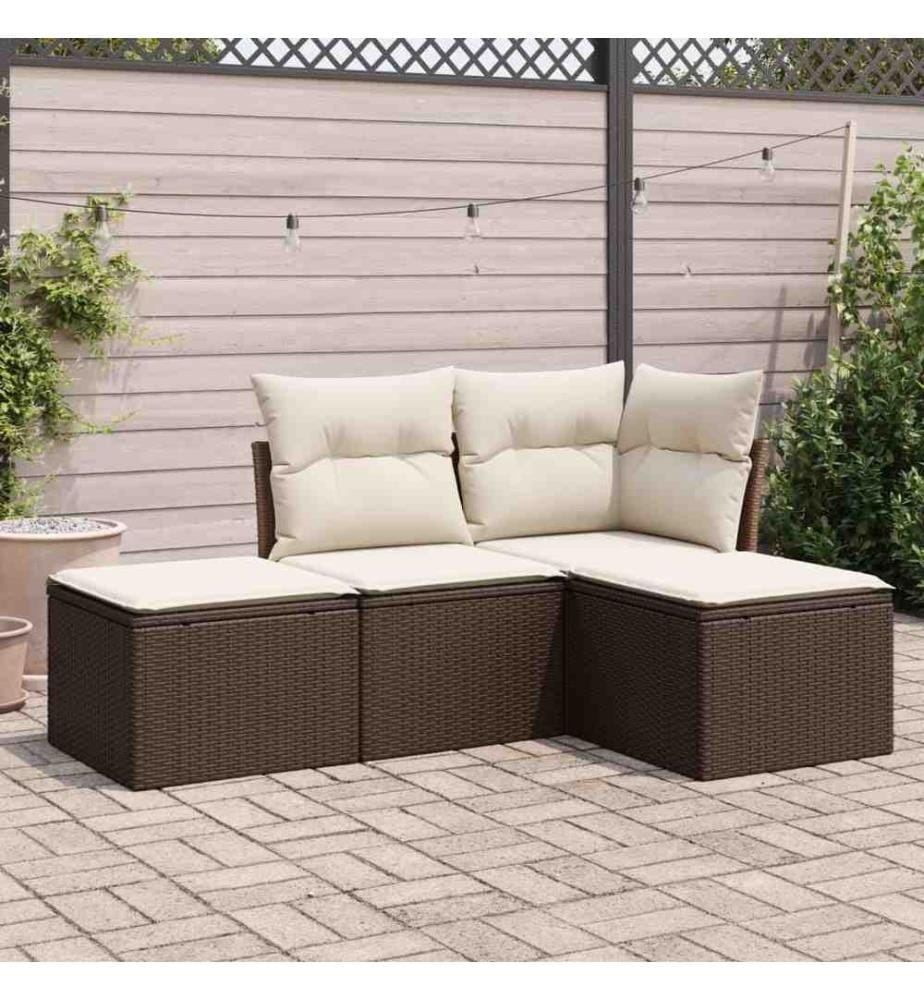 4-tlg. Garten-Sofagarnitur mit Kissen Braun Poly Rattan