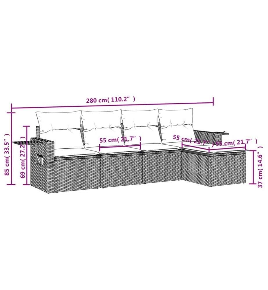 5-tlg. Garten-Sofagarnitur mit Kissen Schwarz Poly Rattan
