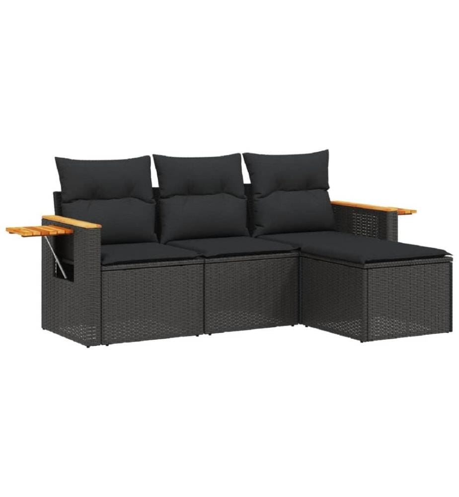 4-tlg. Garten-Sofagarnitur mit Kissen Schwarz Poly Rattan