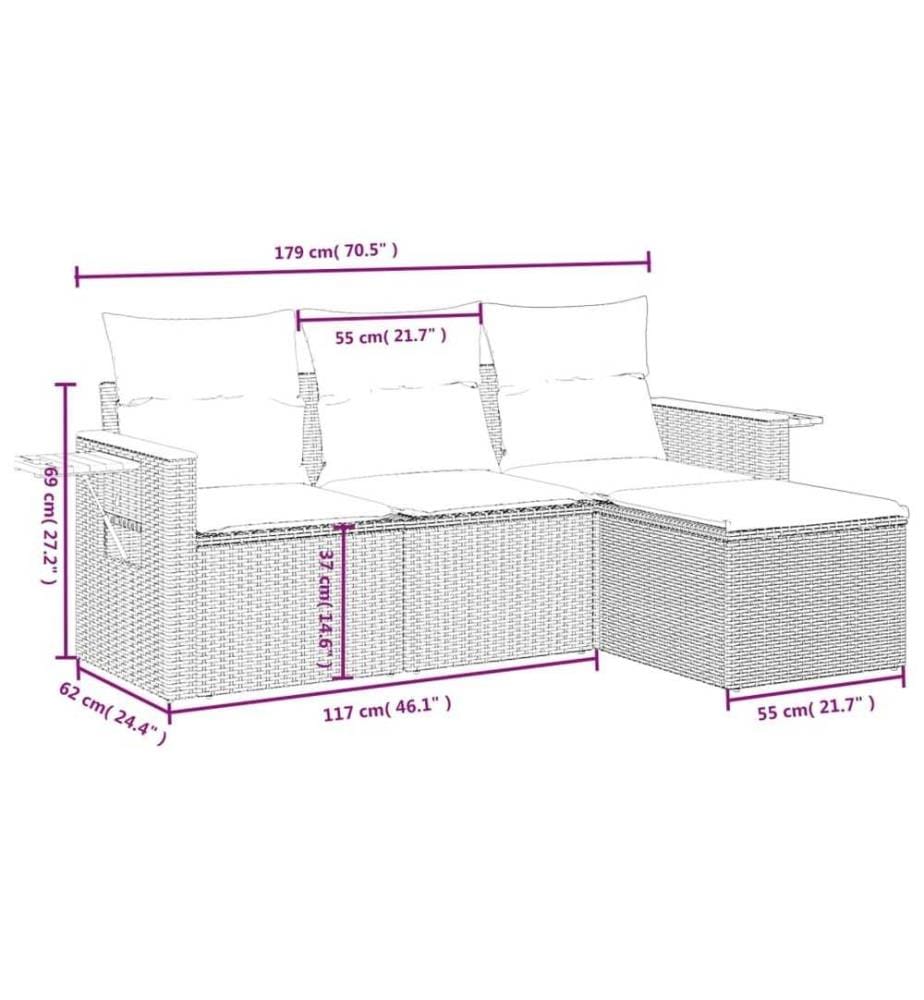 4-tlg. Garten-Sofagarnitur mit Kissen Schwarz Poly Rattan