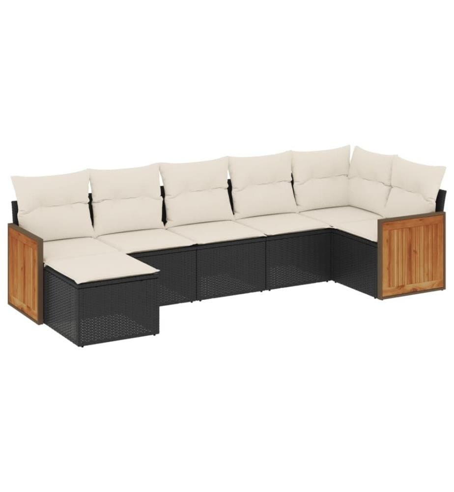 7-tlg. Garten-Sofagarnitur mit Kissen Schwarz Poly Rattan