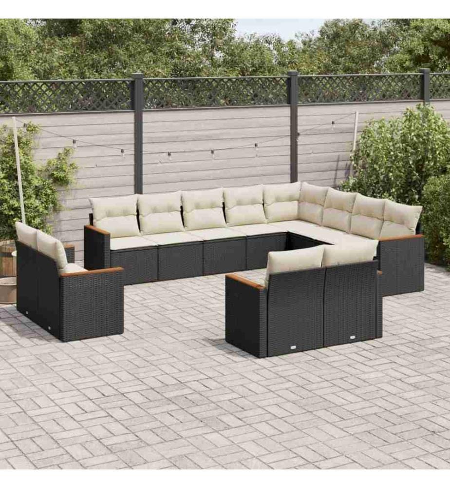 12-tlg. Garten-Sofagarnitur mit Kissen Schwarz Poly Rattan
