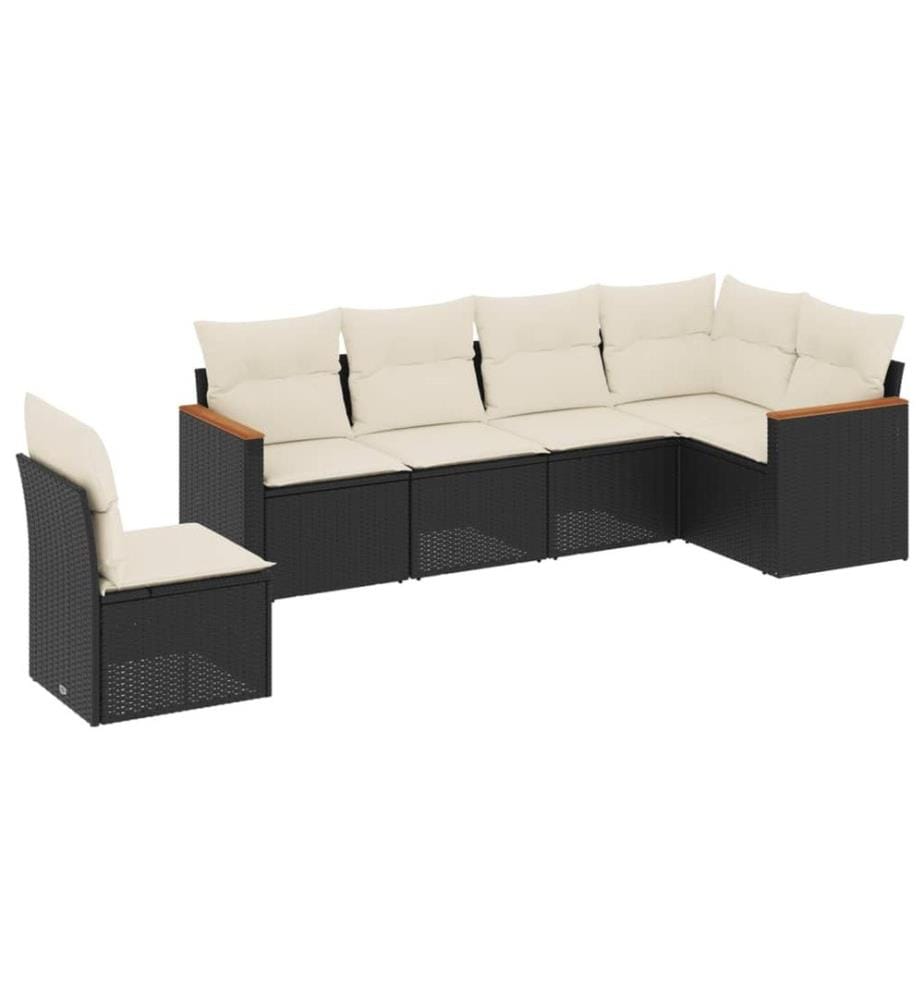 6-tlg. Garten-Sofagarnitur mit Kissen Schwarz Poly Rattan