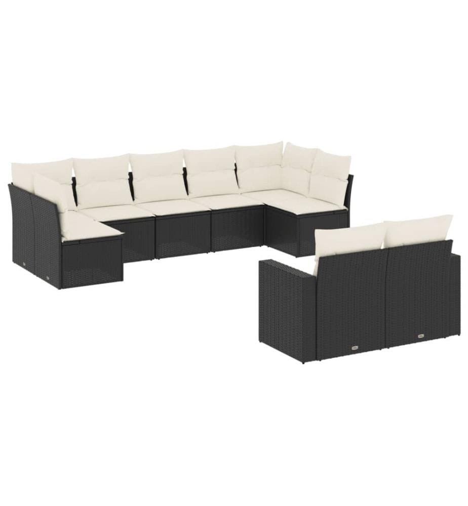 9-tlg. Garten-Sofagarnitur mit Kissen Schwarz Poly Rattan