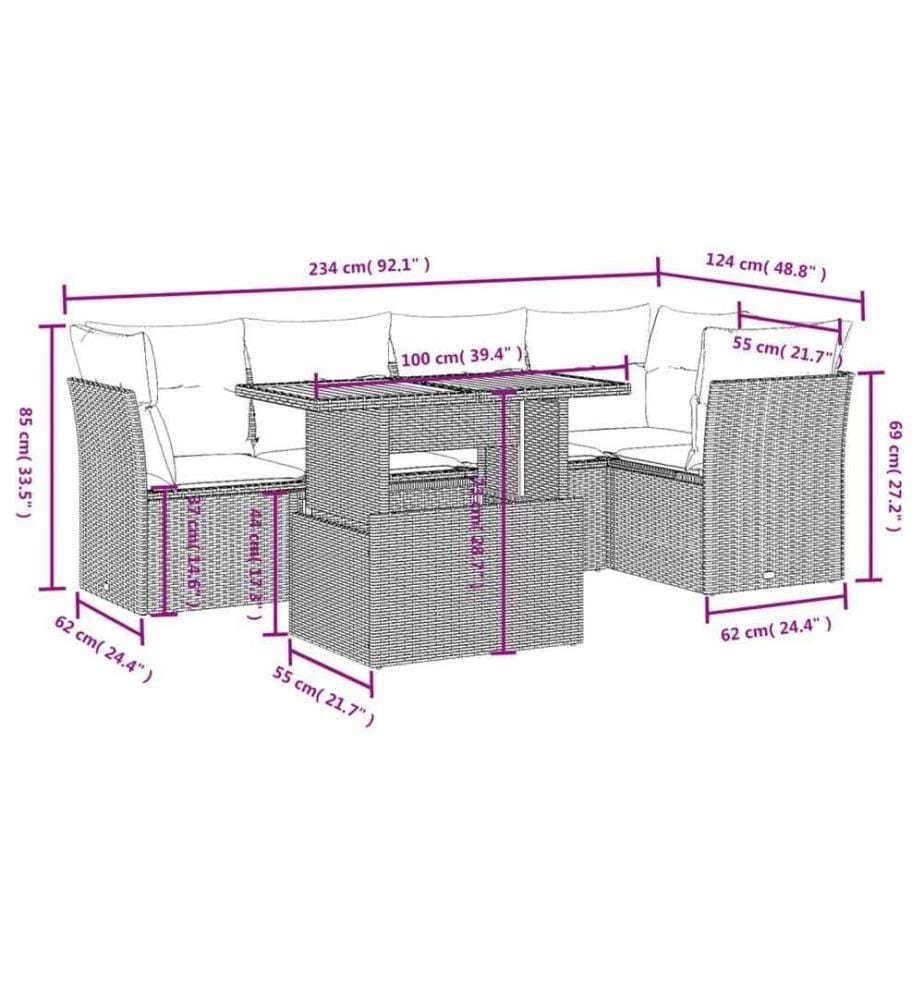 5-tlg. Garten-Sofagarnitur mit Kissen Schwarz Poly Rattan