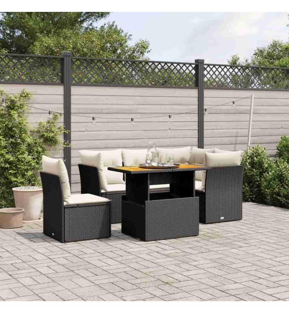 5-tlg. Garten-Sofagarnitur mit Kissen Schwarz Poly Rattan