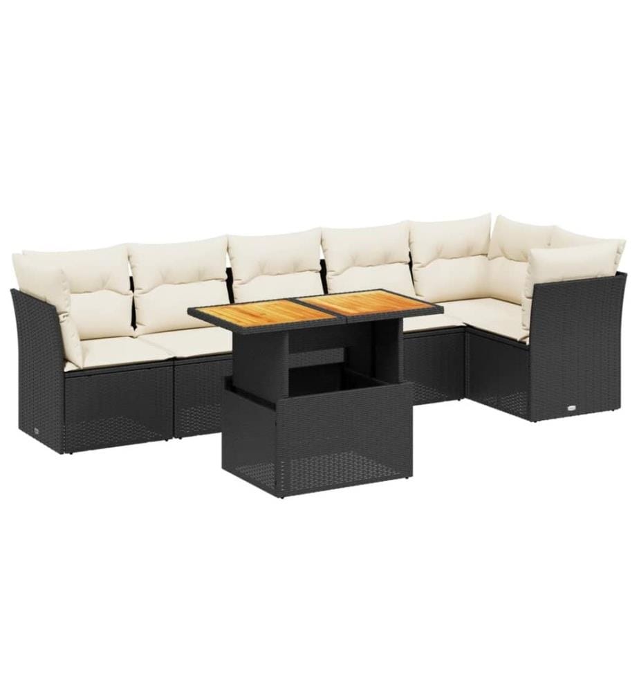 7-tlg. Garten-Sofagarnitur mit Kissen Schwarz Poly Rattan