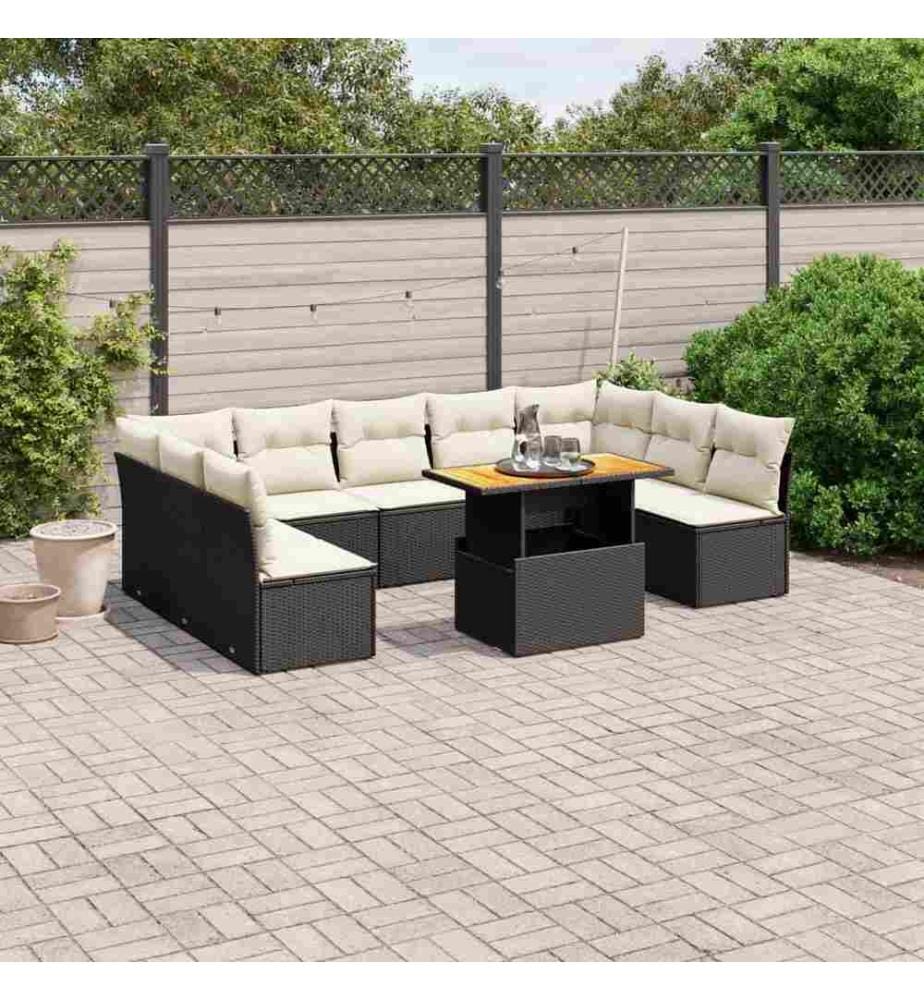 10-tlg. Garten-Sofagarnitur mit Kissen Schwarz Poly Rattan