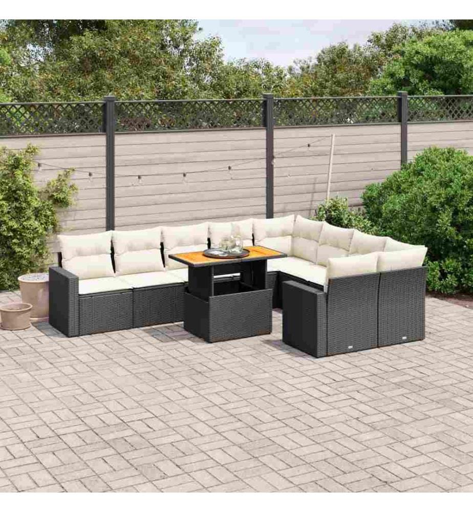 10-tlg. Garten-Sofagarnitur mit Kissen Schwarz Poly Rattan