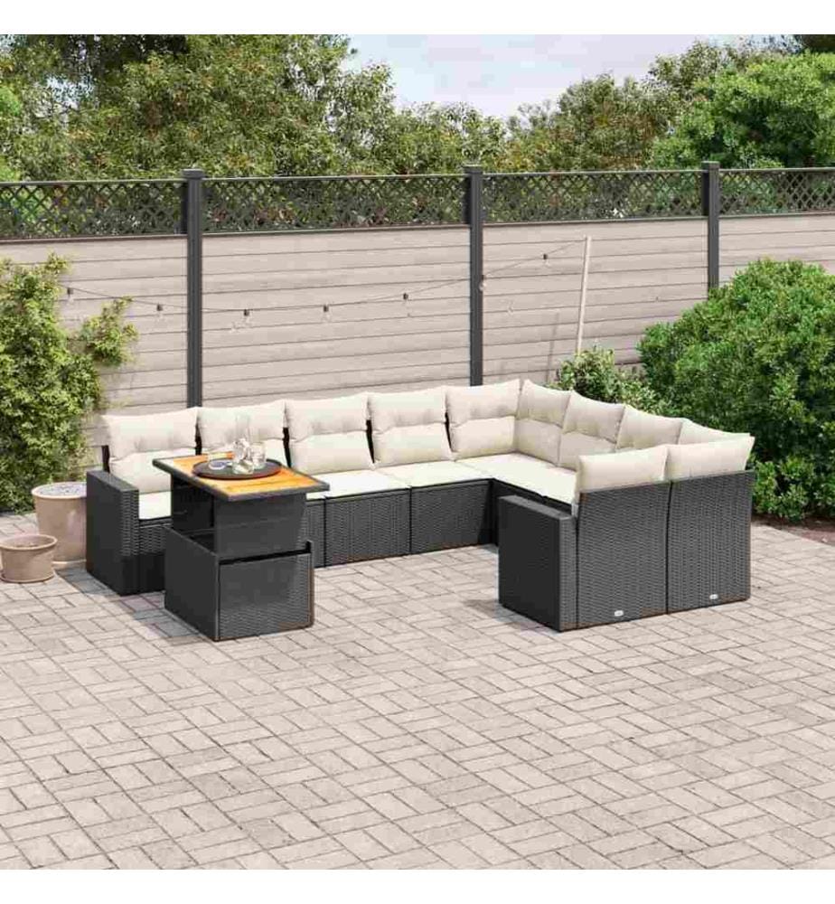 10-tlg. Garten-Sofagarnitur mit Kissen Schwarz Poly Rattan