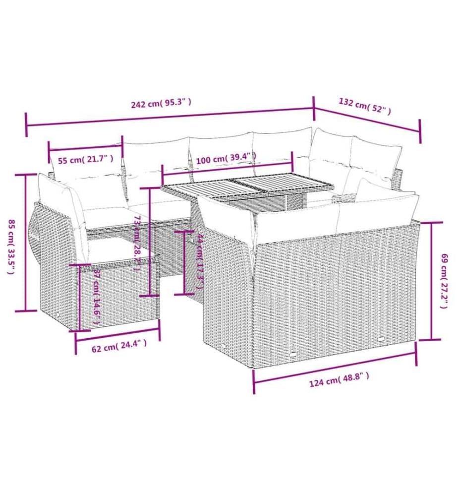 9-tlg. Garten-Sofagarnitur mit Kissen Schwarz Poly Rattan