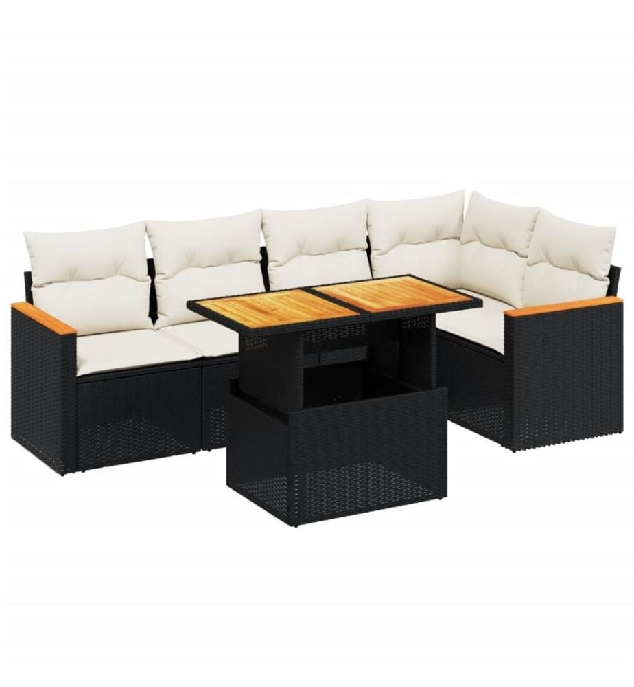 6-tlg. Garten-Sofagarnitur mit Kissen Schwarz Poly Rattan