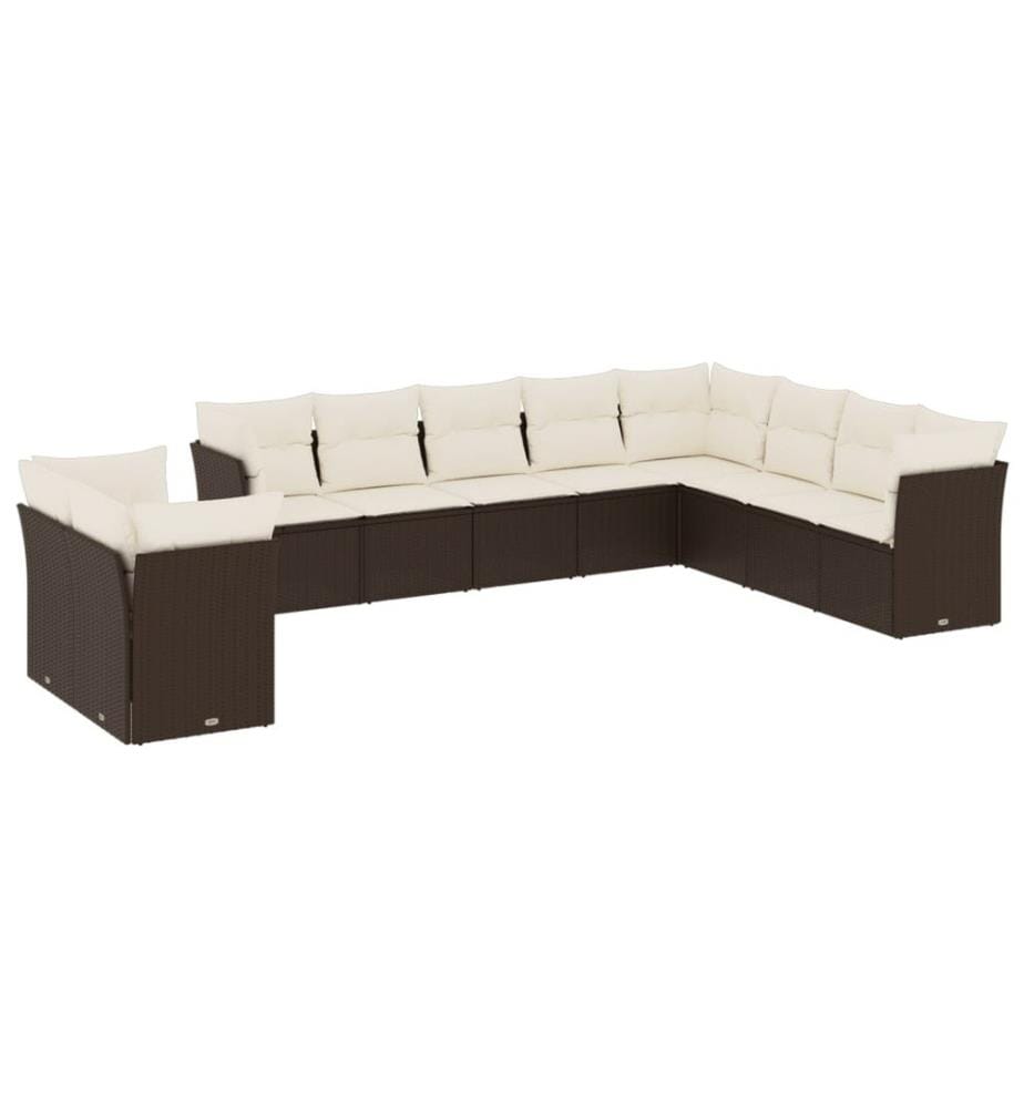 10-tlg. Garten-Sofagarnitur mit Kissen Braun Poly Rattan