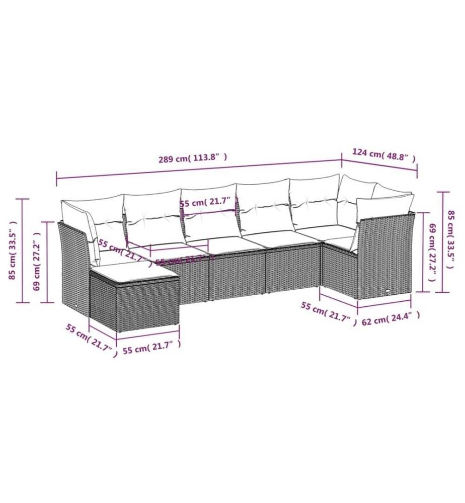 7-tlg. Garten-Sofagarnitur mit Kissen Schwarz Poly Rattan