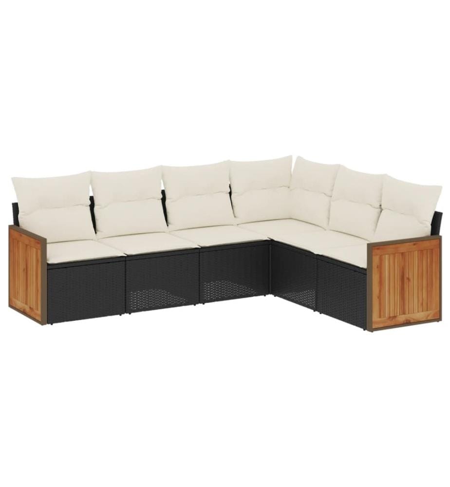 6-tlg. Garten-Sofagarnitur mit Kissen Schwarz Poly Rattan